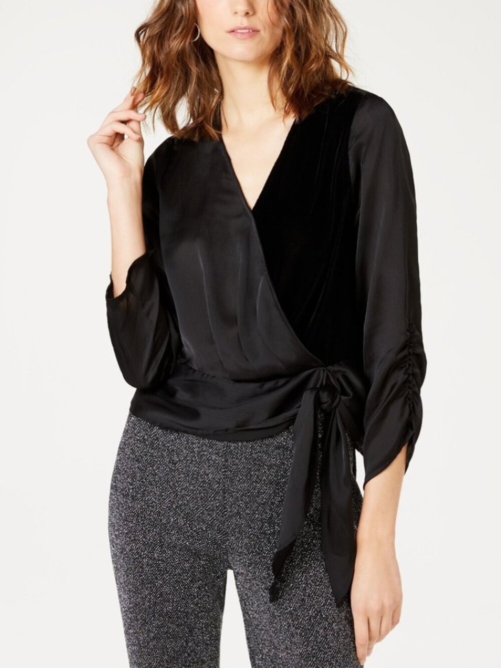 INC International Concepts Womens Velvet Wrap Top